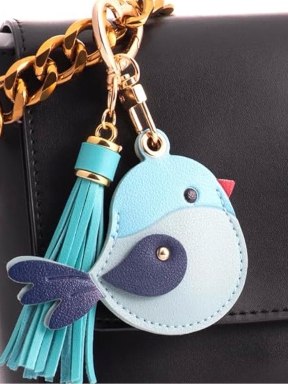 Keychain AirTag bag, charm, leather blue bird 🐦 with detachable tassel NWT